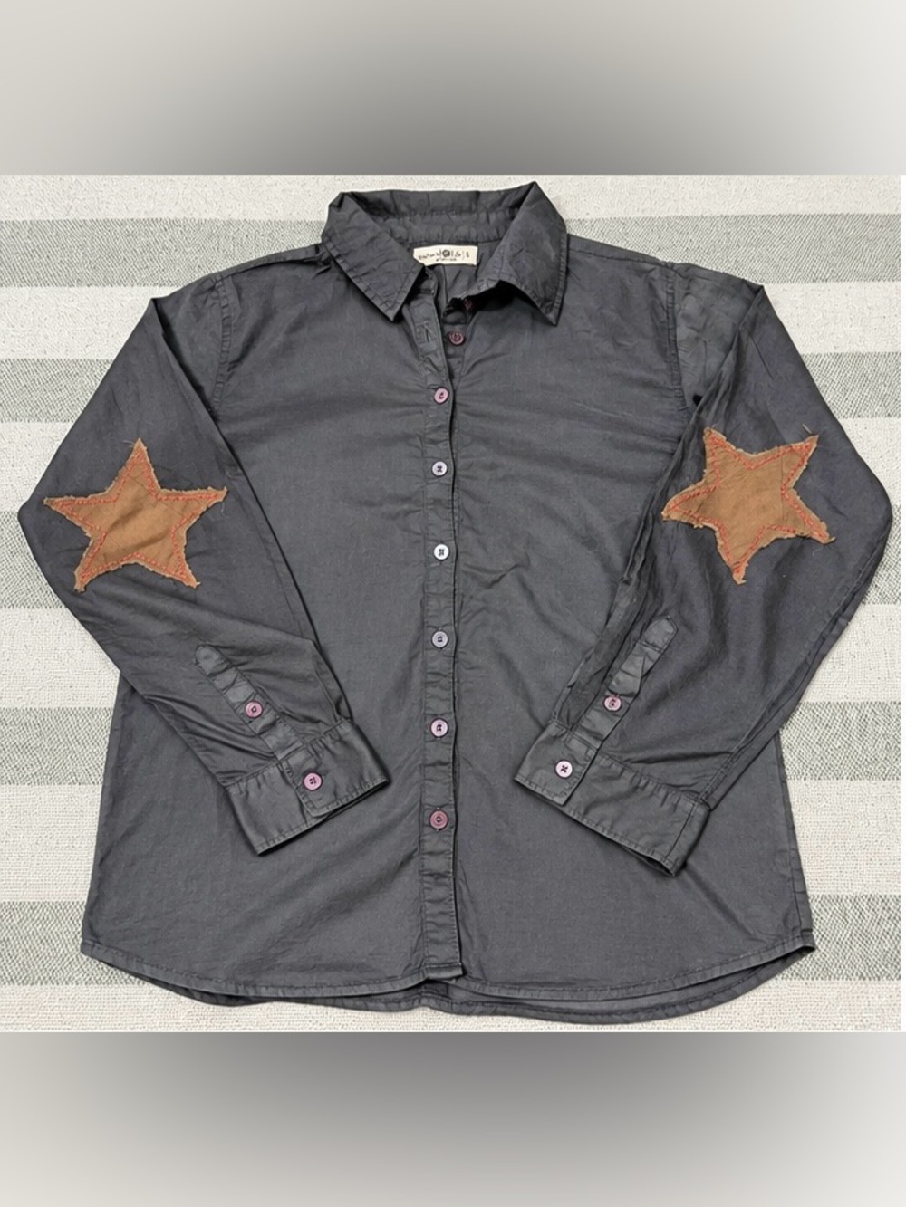 Natural Life Star Elbow Patch Button Down Shirt S Western Boho 100% Cotton